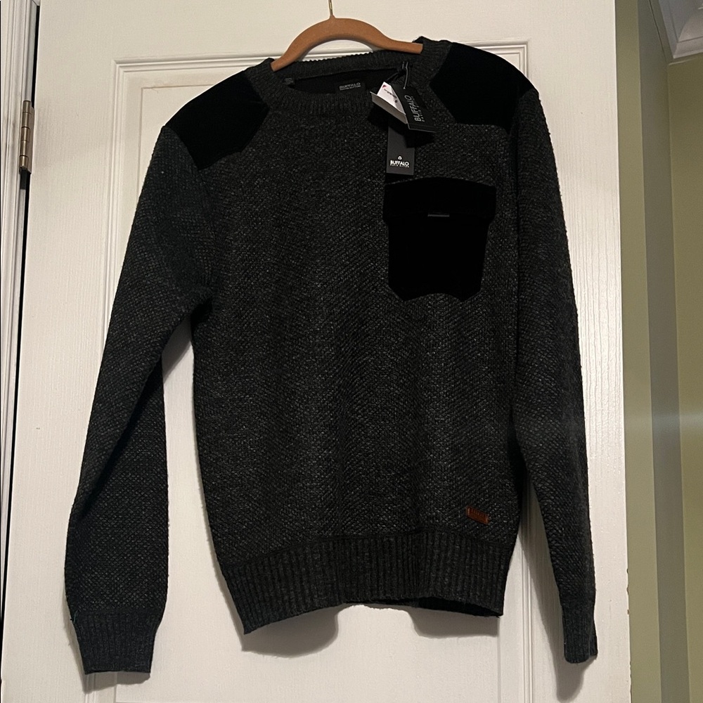 Buffalo David Bitton Dark Gray and Black Crewneck Sweater